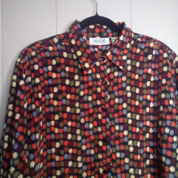 Selene Sport Blouse XL Button Up Long Sleeve Circles Colorful - Picture 11 of 14